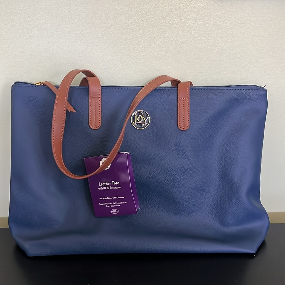 NWT Leather Joy Mangano RFIDBlocking Tote Bucket Shopper CarryOn - Picture 3 of 16